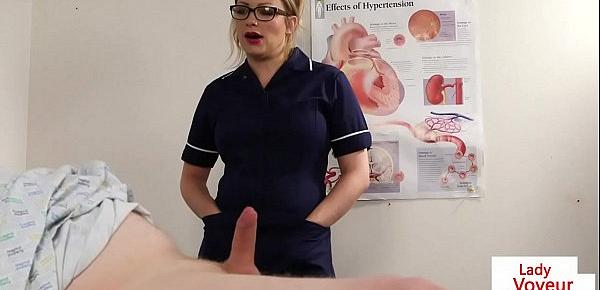  Bossy voyeur nurse instructs patient to wank